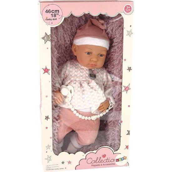 Panenka miminko v růžovém oblečku s dudlíkem a dečkou - 46cm