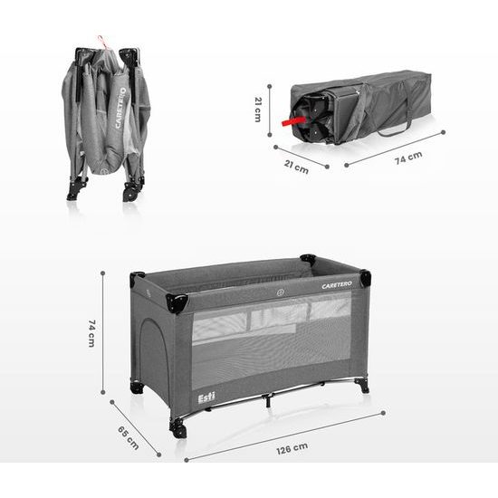 Dětská cestovní postýlka CARETERO ESTI se stahovací bočnicí mint