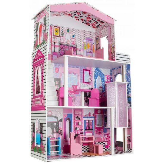 Ecotoys dřevěný dvoupatrový domeček pro panenky Miami s výtahem