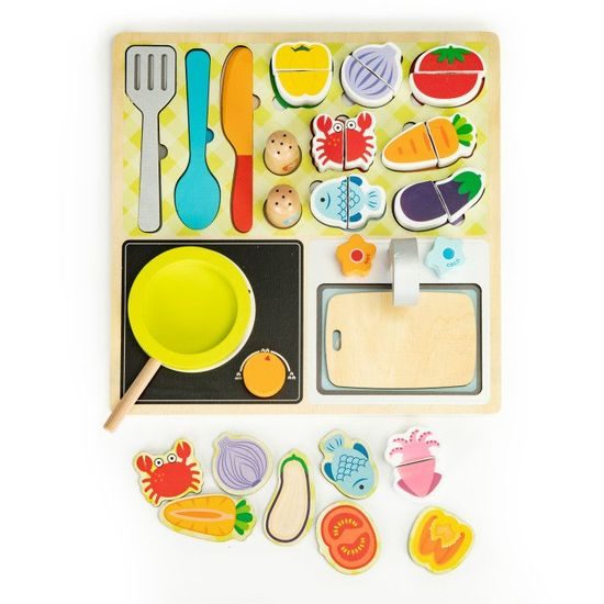 Ecotoys dětská dřevěná mini kuchyňka na desce s příslušenstvím Kitchen Desk