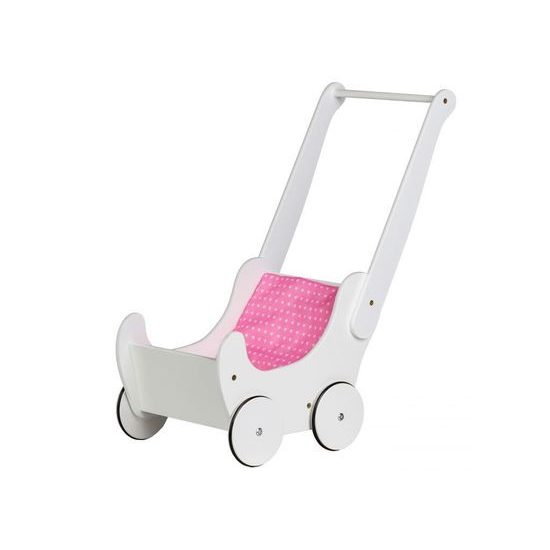 Ecotoys dětské dřevěné chodítko kočárek Bílé