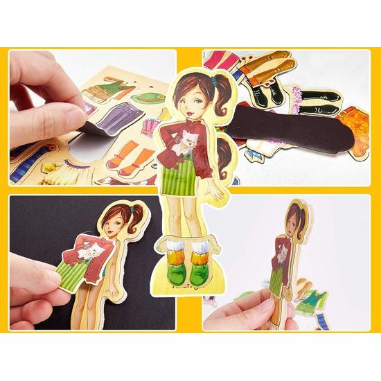 Dřevěná magnetická ukládačka se 4 modelkami Fashion Dress-Up