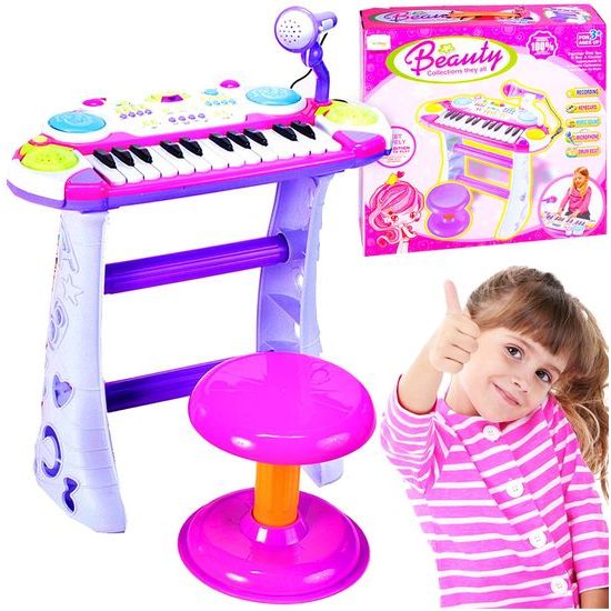 Dětské elektronické klávesy s mikrofonem a židličkou Music Keyboard růžové