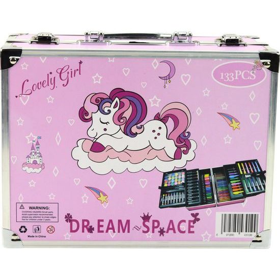 Umělecká sada v rozšiřitelném kufru s jednorožcem 133 kusů