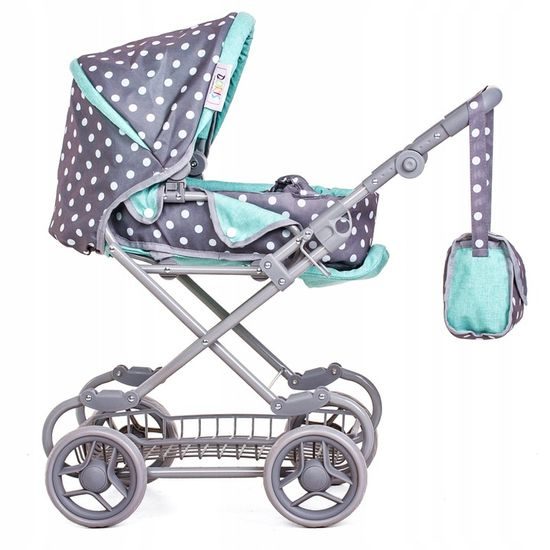 Doris kočárek pro panenky kombinovaný 9346W mentolově šedá