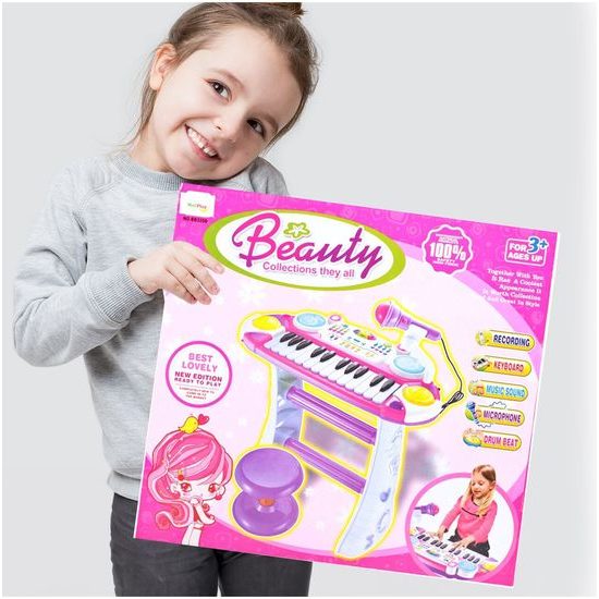 Dětské elektronické klávesy s mikrofonem a židličkou Music Keyboard růžové