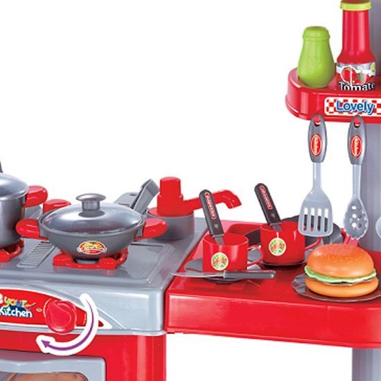 Velká dětská kuchyňka s digestoří a příslušenstvím Red Kitchen