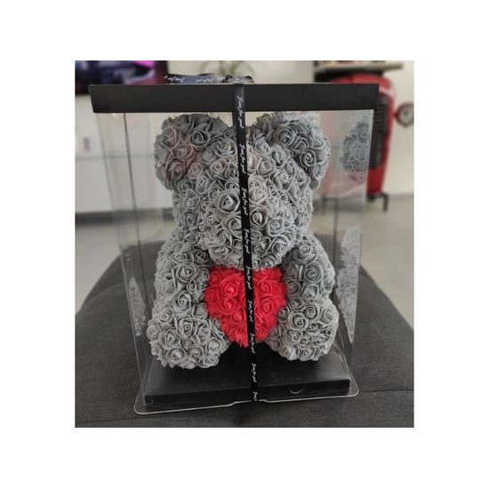 Medvídek z růží tmavě modrý s červeným srdcem Rose Bear 40 cm