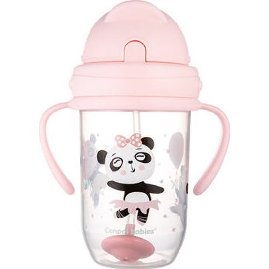 Canpol babies Nevylévací hrníček se slámkou a závažím Exotic Panda - růžový, 270 ml