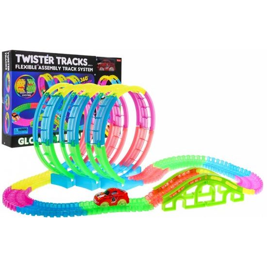 Svítící autodráha s autíčkem na baterie 145 dílků Twister Tracks