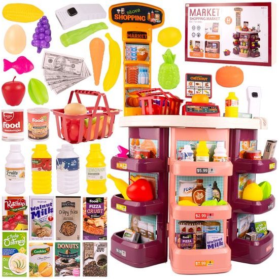 Dětský obchod Supermarket s nákupním košíkem - 44 součástí