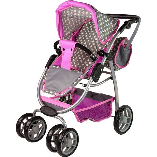 Alice velký sportovní kočárek pro panenky 3v1 - 9662 šedo-růžový