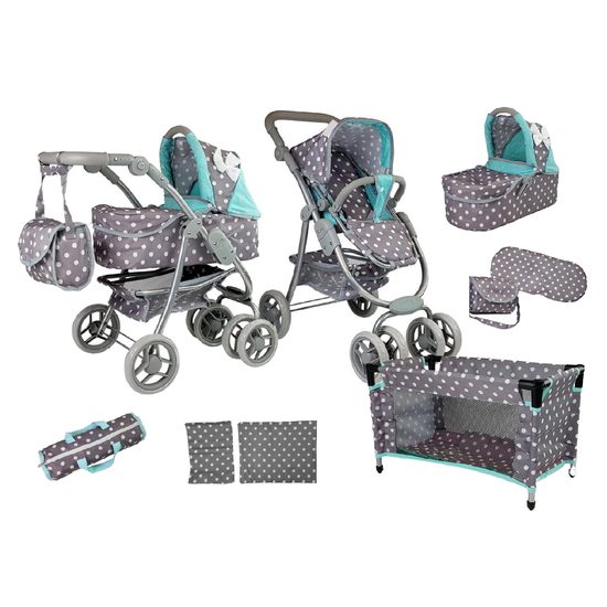 Alice kombinovaný kočárek pro panenky 6v1 9662M šedo-mentolový