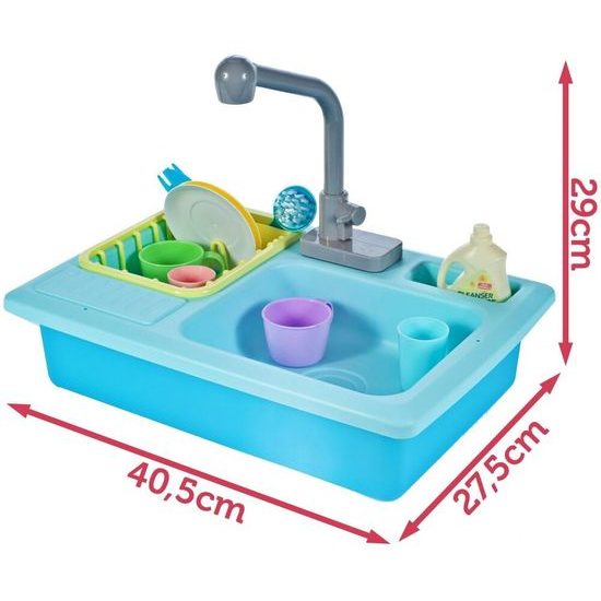 Dětský dřez s tekoucí vodou a nádobím Wash Up modrý