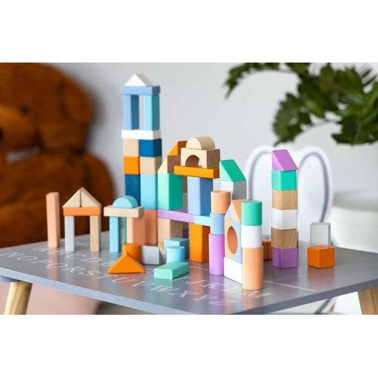 Ecotoys sada dřevěných kostek 50 ks v boxu NEO