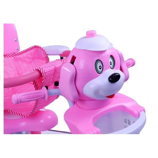 Dětská tříkolka s vodící tyčí Pejsek růžová