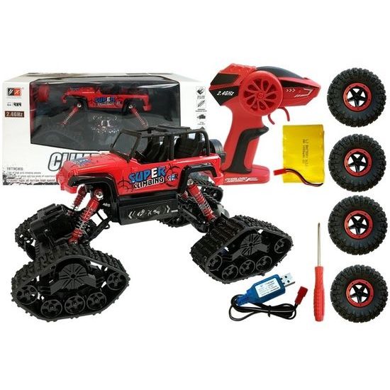 Auto na dálkové ovládání 4x4 s výměnnými koly Super Climber 1:18 červené