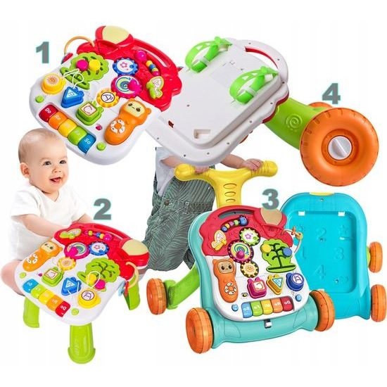 Doris interaktivní chodítko s hracím stolečkem 2v1 světle modré