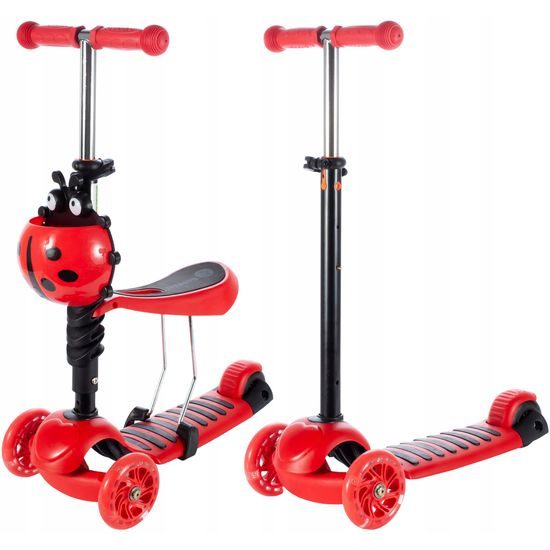 Dětská koloběžka Bedrunka čevená se sedátkem a svítícími koly