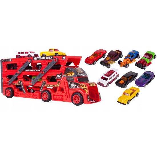 Odtahové auto s 8 autíčky a skluzavkou Heavy Truck červené