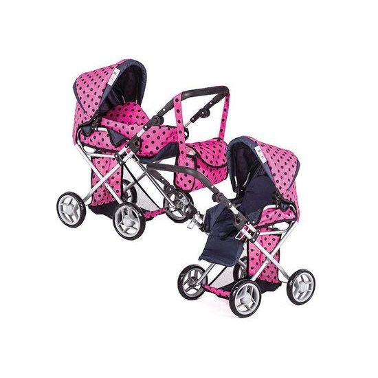 Doris kočárek pro panenky kombinovaný - 9346 růžový s puntíkama