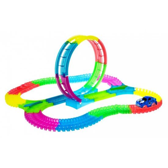 Svítící autodráha s autíčkem na baterie 132 dílků Twister Tracks