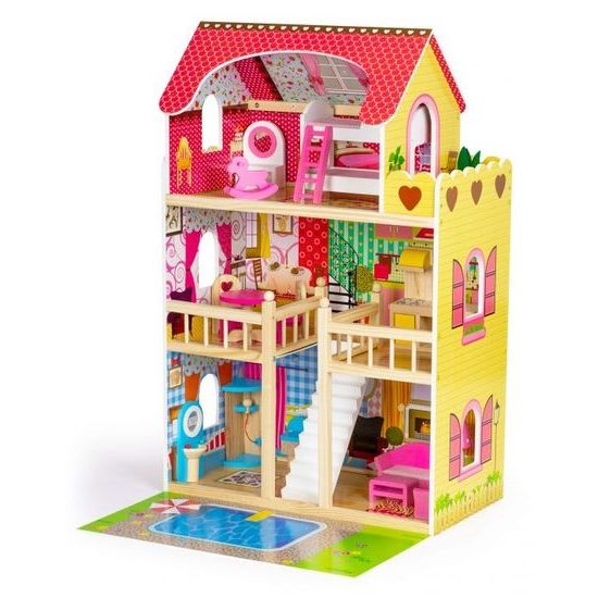 Ecotoys dřevěný domeček pro panenky s LED osvětlením rezidence Florence