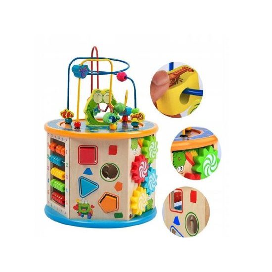 Doris dřevěná edukační kostka s labyrintem 7v1