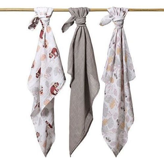 Mušelínové pleny, 3ks, Lenochod, šedé