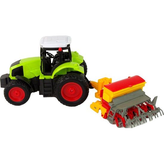 Traktor na dálkové ovládání se secím strojem - zelený