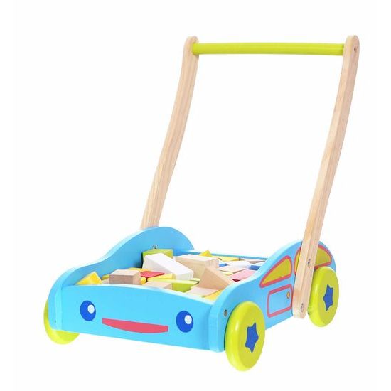 Ecotoys dětské dřevěné chodítko s kostkami modré