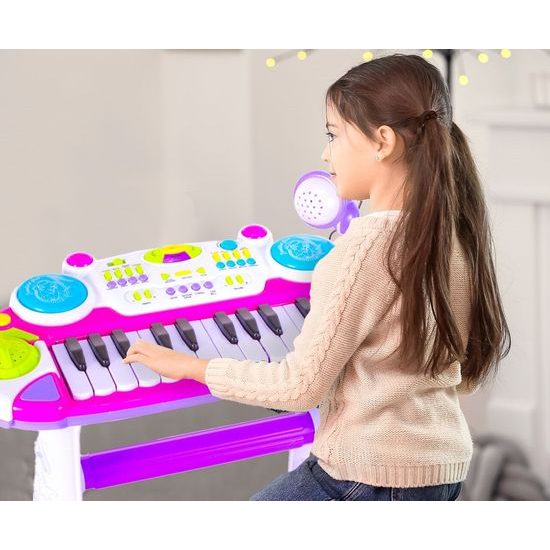 Dětské elektronické klávesy s mikrofonem a židličkou Music Keyboard růžové