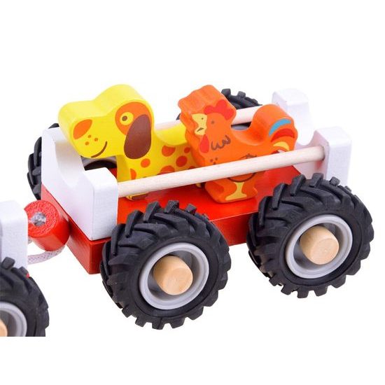 Dřevěný vláček s traktorem a šňůrkou Wooden Tractor