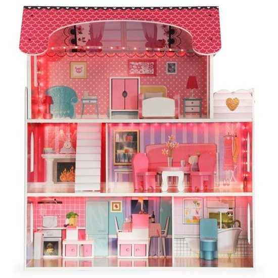 Ecotoys dřevěný domeček pro panenky s LED barevným osvětlením Tennessee