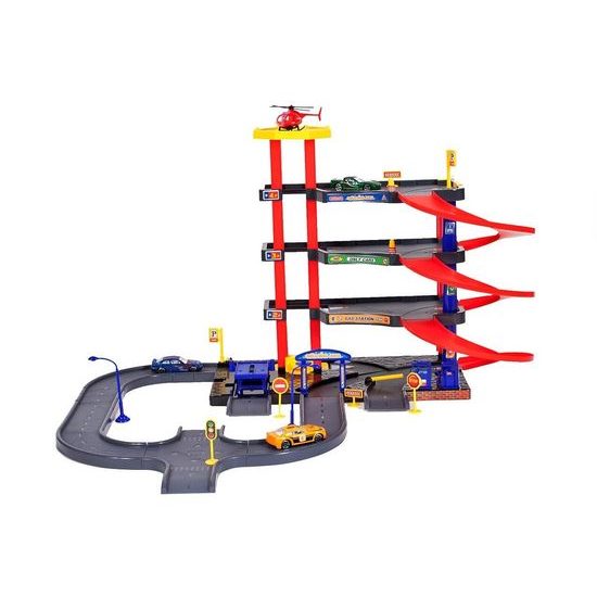 Parkovací garáž s výtahem, helikoptérou a 3 autíčky Parking Garage