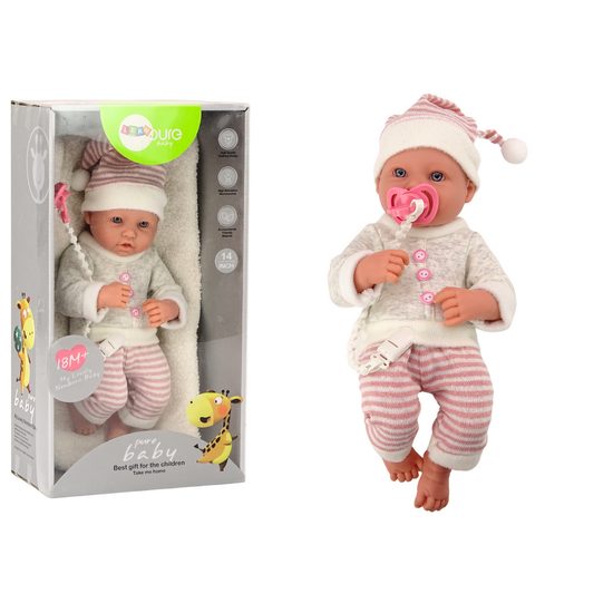 Panenka miminko se sveříkem a pruhovaným oblečením + dudlík růžový