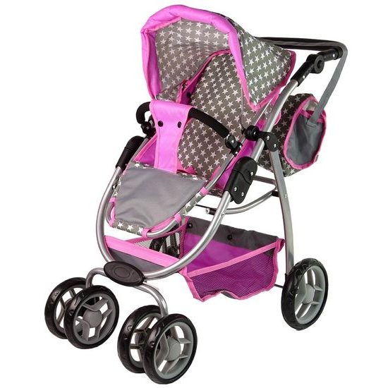 Alice velký sportovní kočárek pro panenky 3v1 - 9662 šedo-růžový