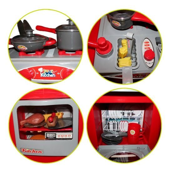 Velká dětská kuchyňka s digestoří a příslušenstvím Red Kitchen