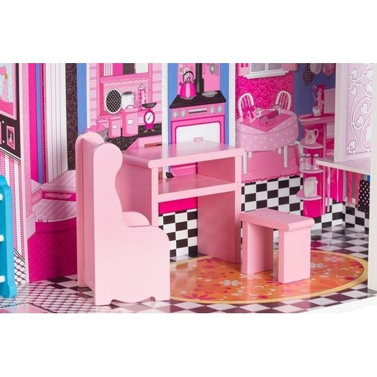 Ecotoys dřevěný dvoupatrový domeček pro panenky Miami s výtahem