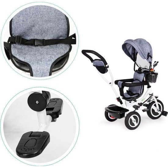 Ecotoys dětská tříkolka s otočným sedadlem šedá - gumová kola