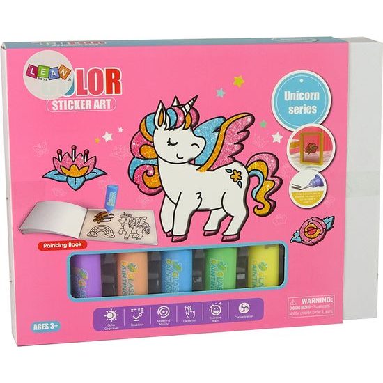 Sada barviček na sklo s předlohou - jednorožec