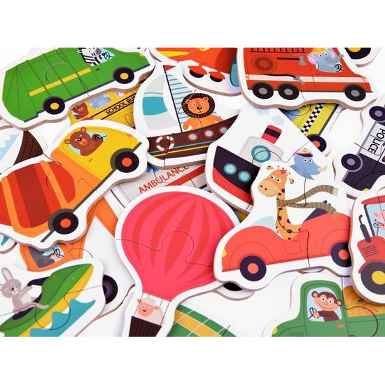 Barevné dvoudílné puzzle auta a stavební stroje 23 dílků