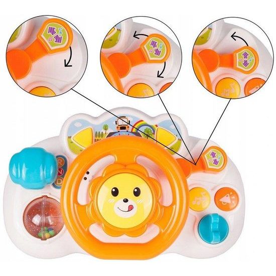 Interaktivní volant pro nejmenší se světlem a zvukem Lion Driver oranžový