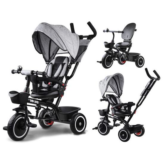 Dětská tříkolka Tiny Bike s otočným sedadlem 3v1 šedá