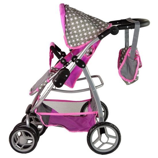 Alice velký sportovní kočárek pro panenky 3v1 - 9662 šedo-růžový