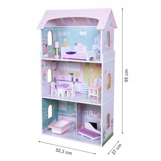 Ecotoys dřevěný třípatrový domeček pro panenky Jahodová