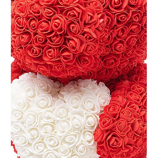 Medvídek z růží červený s bílým srdcem Rose Bear 60 cm