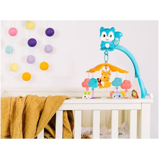 Kolotoč nad postýlku s melodiemi, projektorem a dálkovým ovládáním Veverka