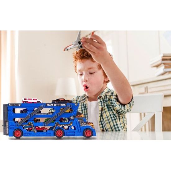 Odtahové auto s 8 autíčky a skluzavkou Heavy Truck modré