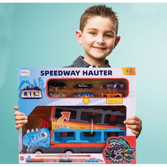 Nákladní auto se 6 autíčky a odpalovačem Speedway Hauter